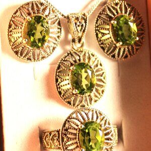 Peridot Jewelry Set Women's 925 Vintage Filigree